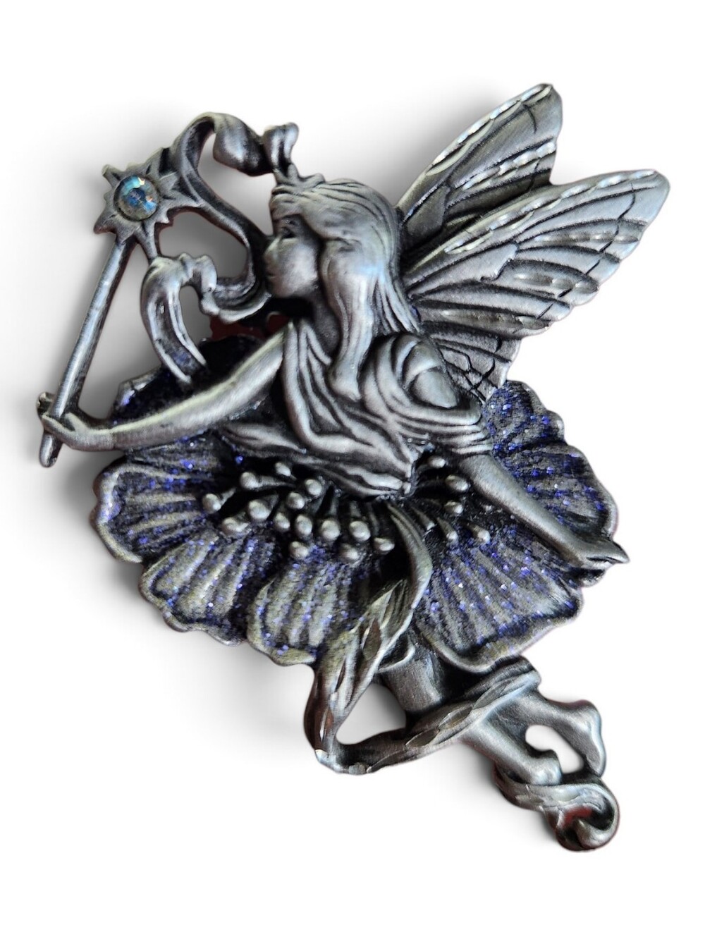 80s JJ Pewter Flower Fairy Brooch Pin